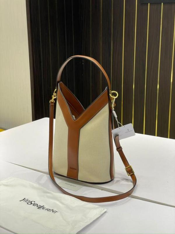 Ysl Y top handle bucket bag with dust bag(2535-canvas-brown))