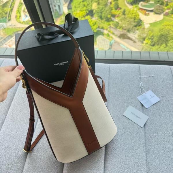 Ysl Y top handle bucket bag with dust bag(2535-canvas-brown))