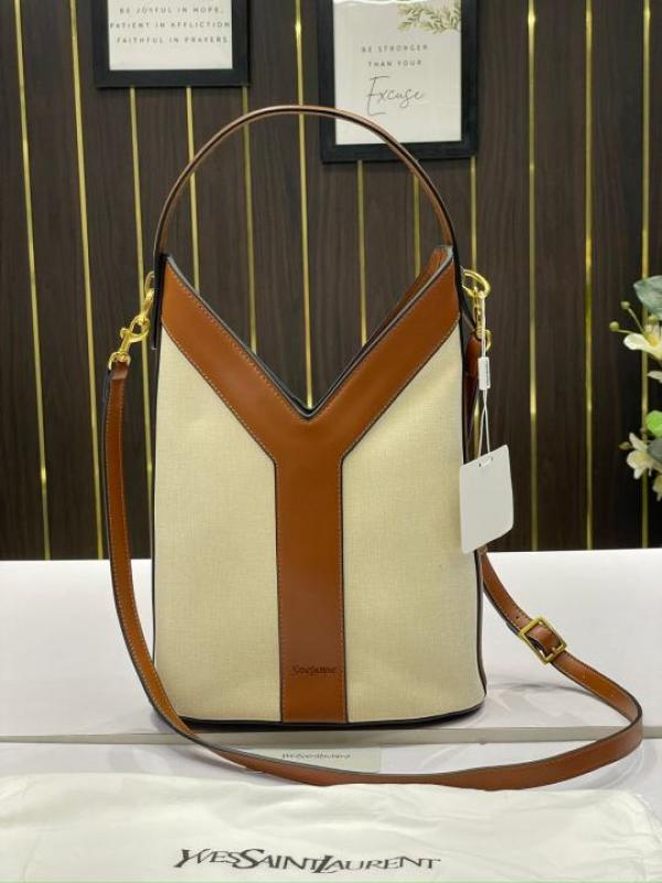 Ysl Y top handle bucket bag with dust bag(2535-canvas-brown))