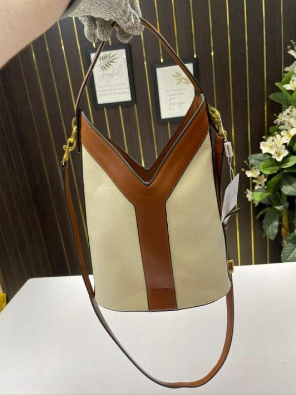 Ysl Y top handle bucket bag with dust bag(2535-canvas-brown))