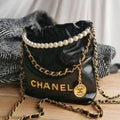 Chaanell 22 Mini drawstring shoulder bags featuring quilted leather and a signature braided chain strap Bag with box premium quality