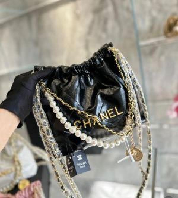 Chaanell 22 Mini drawstring shoulder bags featuring quilted leather and a signature braided chain strap Bag with box premium quality