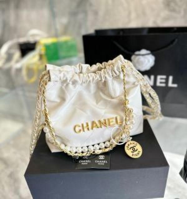 Chaanell 22 Mini drawstring shoulder bags featuring quilted leather and a signature braided chain strap Bag with box premium quality