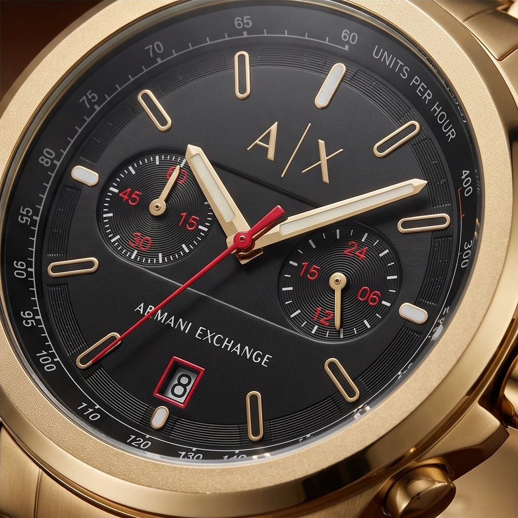 Armani Exchange Men`s Black Dial and Gold Watch