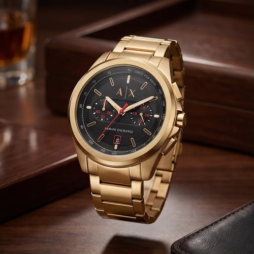 Armani Exchange Men`s Black Dial and Gold Watch