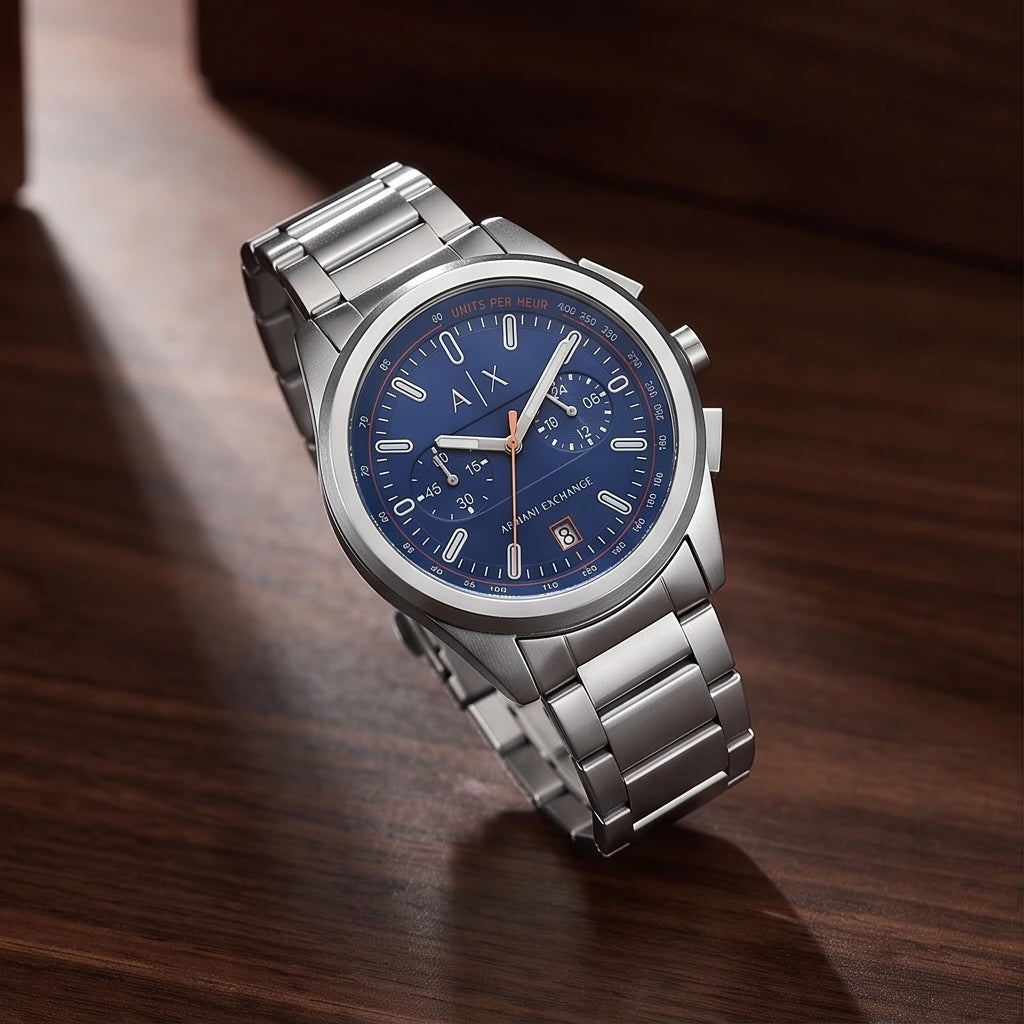 Armani Exchange Men`s Blue Dial Silver Watch