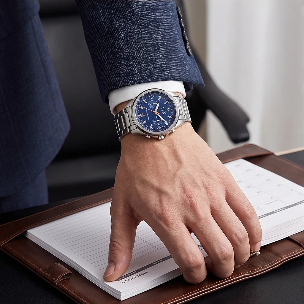 Armani Exchange Men`s Blue Dial Silver Watch