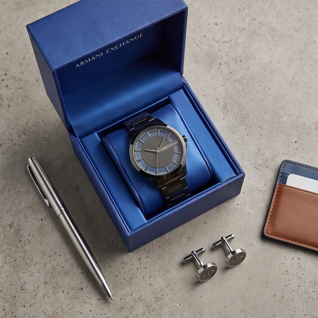 Armani Exchange Men`s Blue Dial and Black Watch