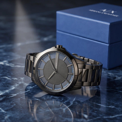 Armani Exchange Men`s Blue Dial and Black Watch