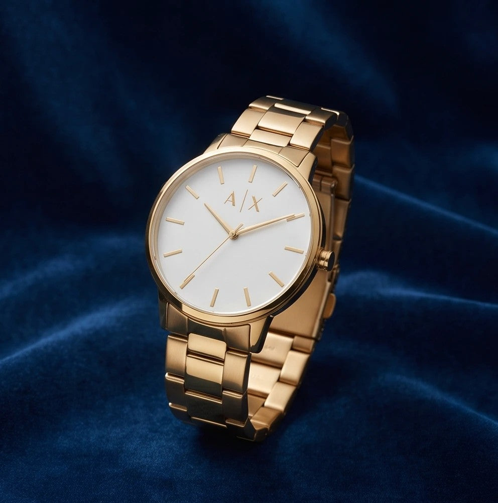 Armani Exchange Men`s White and Gold Watch