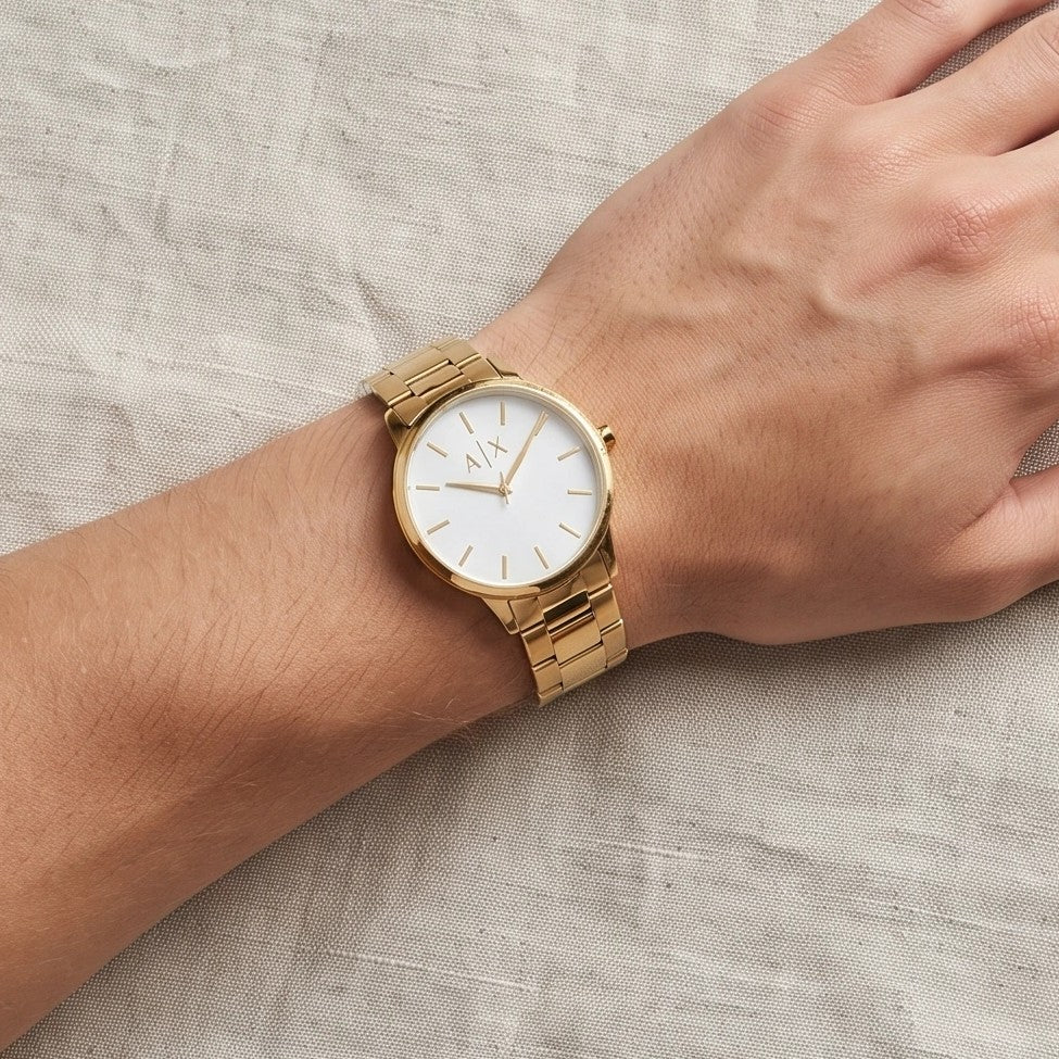 Armani Exchange Men`s White and Gold Watch