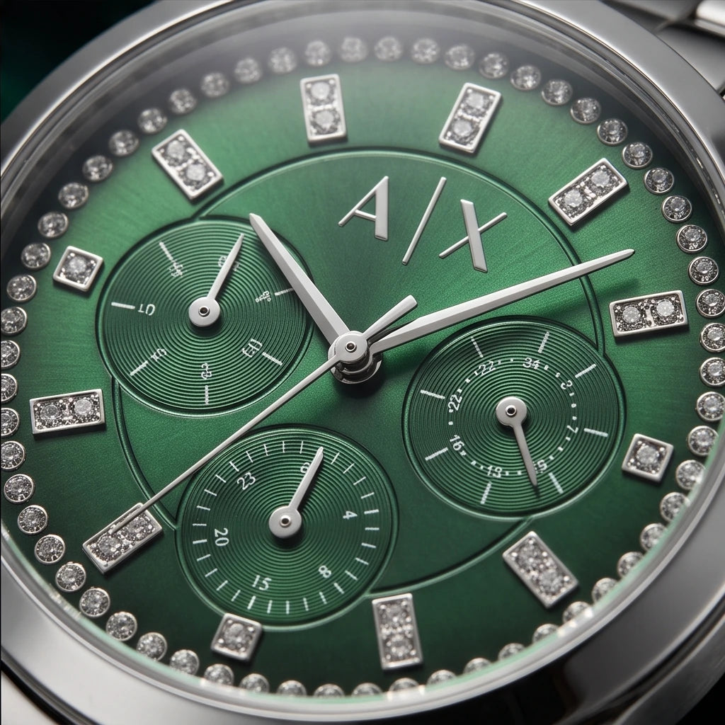 Armani Exchange Women Silver and Green Watch