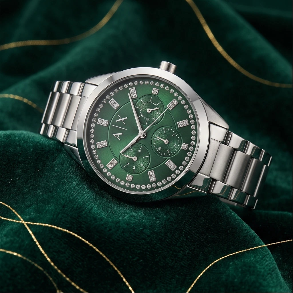 Armani Exchange Women Silver and Green Watch