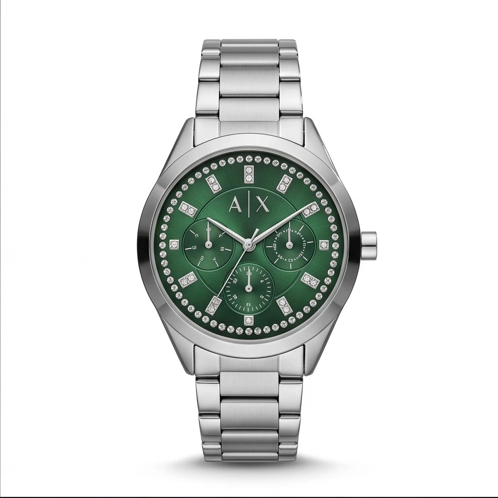 Armani Exchange Women Silver and Green Watch