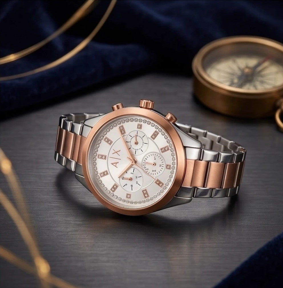 Armani Exchange Women Silver and Rose Gold Watch