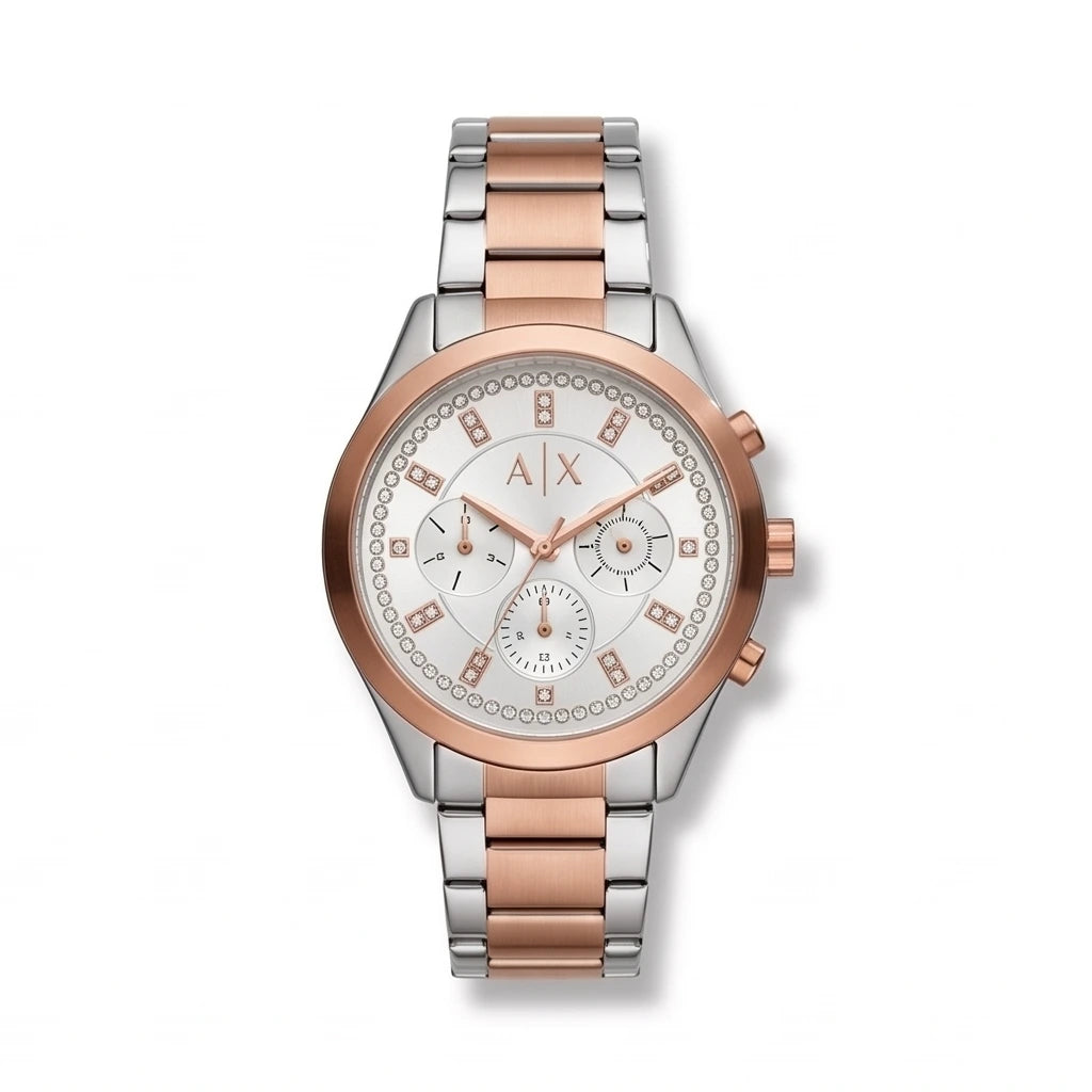 Armani Exchange Women Silver and Rose Gold Watch