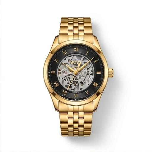 Boss Men`s Black Dial Gold Watch
