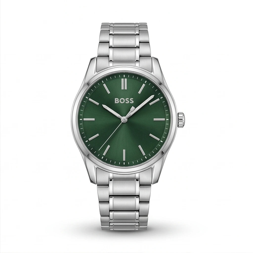Boss Men`s Dark Green Dial Silver Watch