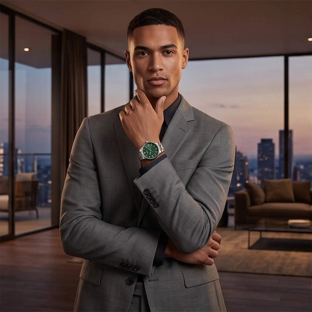 Boss Men`s Dark Green Dial Silver Watch