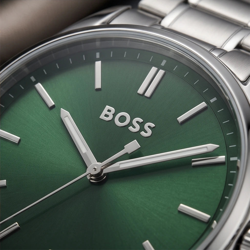 Boss Men`s Dark Green Dial Silver Watch