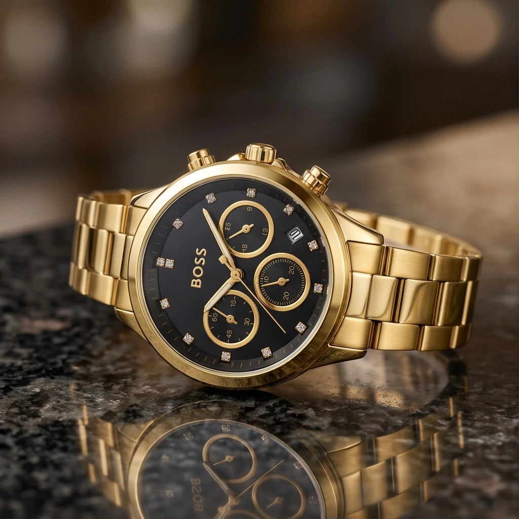 Boss Women Black and Gold Watch