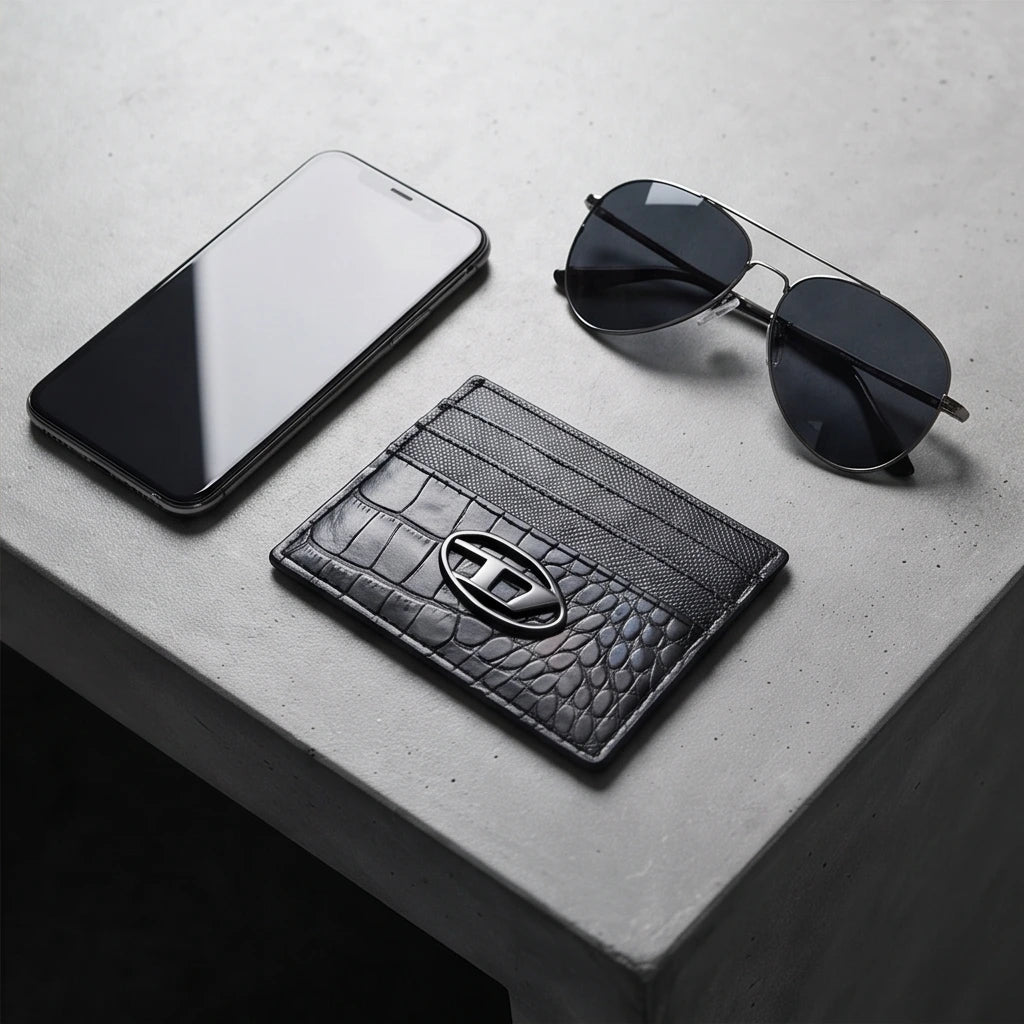 Diesel Black Crocodile Texture Cardholder