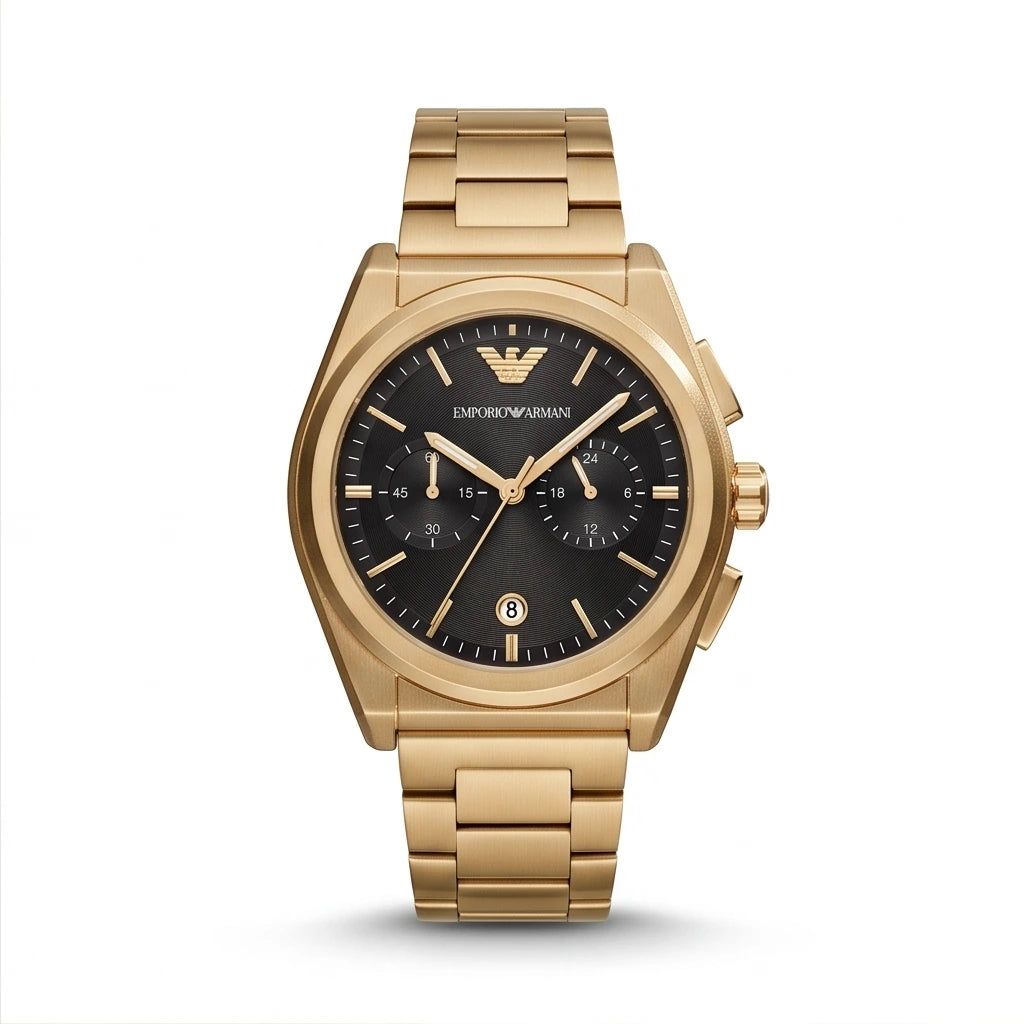Emporio Armani Men`s Black Dial and Gold Watch