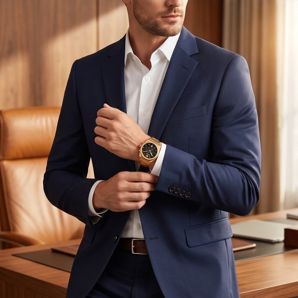 Emporio Armani Men`s Black Dial and Gold Watch