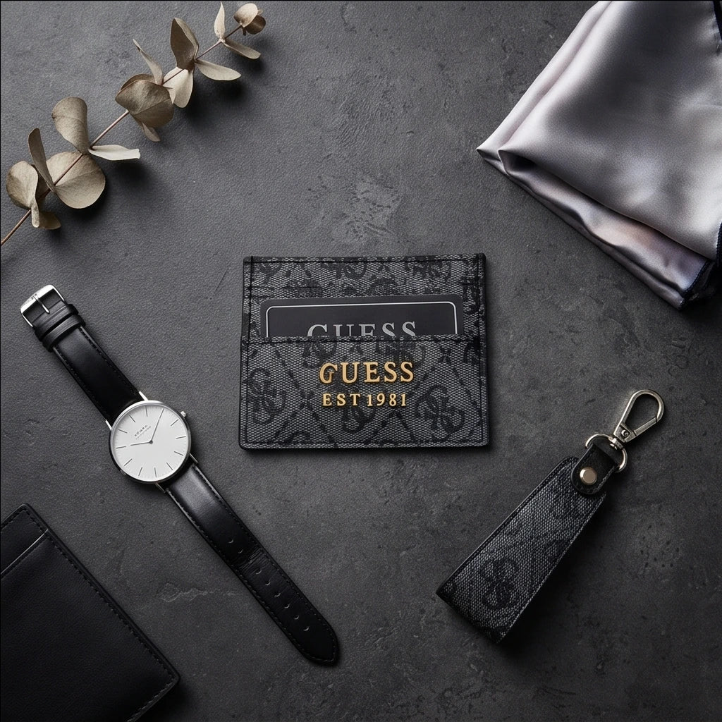 GUESS Black Patterned Card Holder