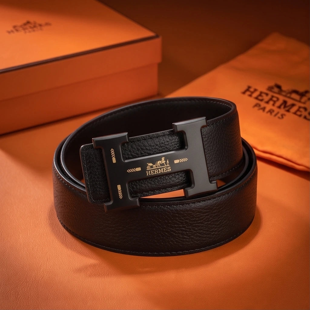 Hermes Men`s Dark Black Belt