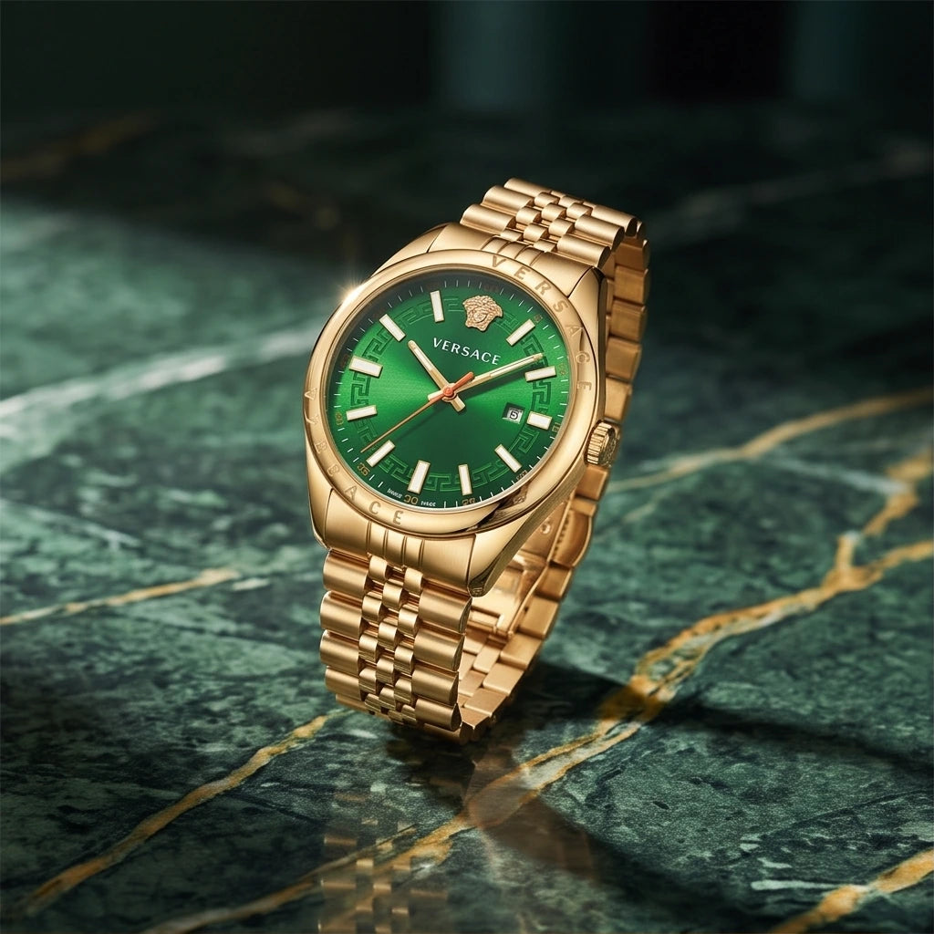 Versace Man's Watch Green And Gold
