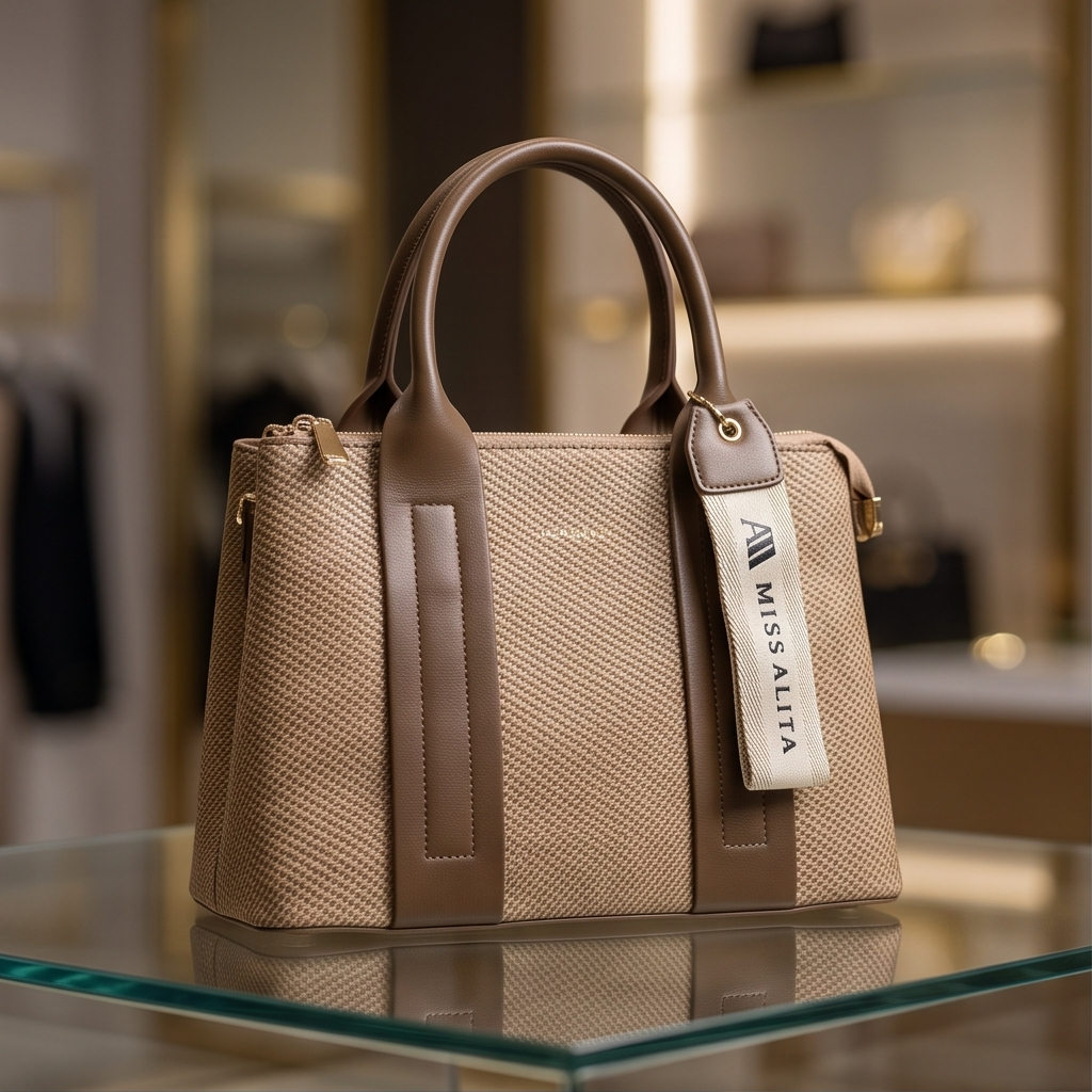 Miss Alita Women's Beige Textured Top Handle Purse