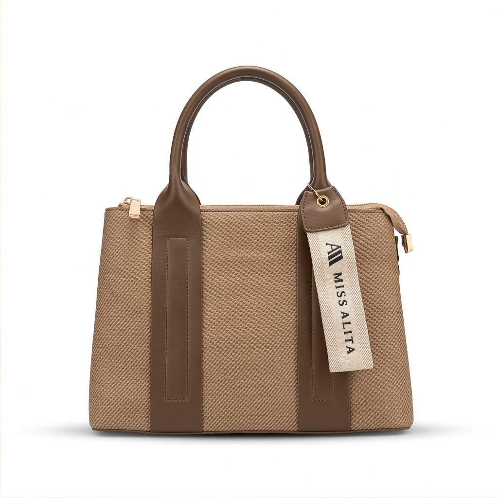 Miss Alita Women's Beige Textured Top Handle Purse