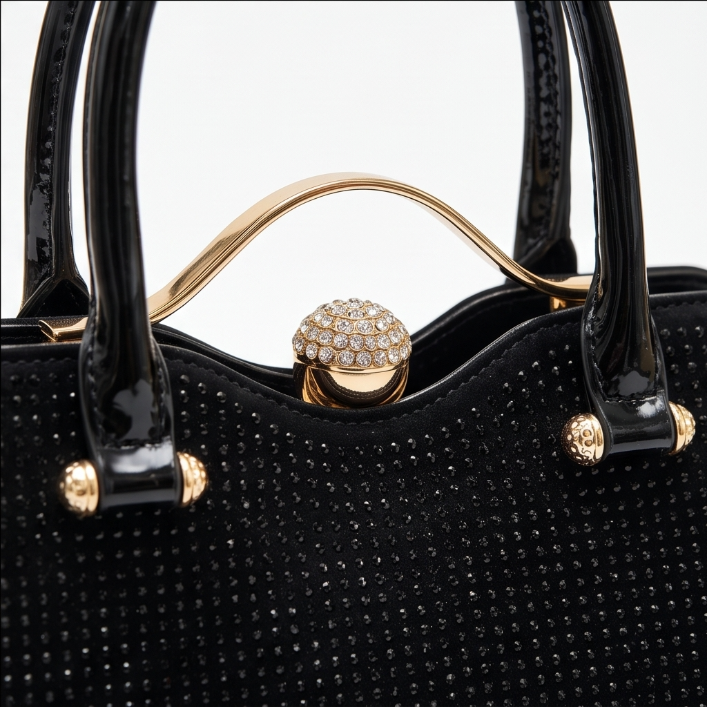 Women's Black Sparkle Top Handle Purse