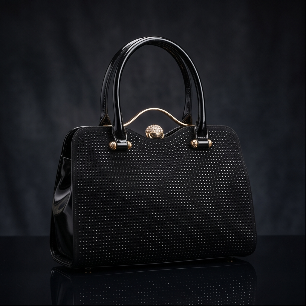 Women's Black Sparkle Top Handle Purse