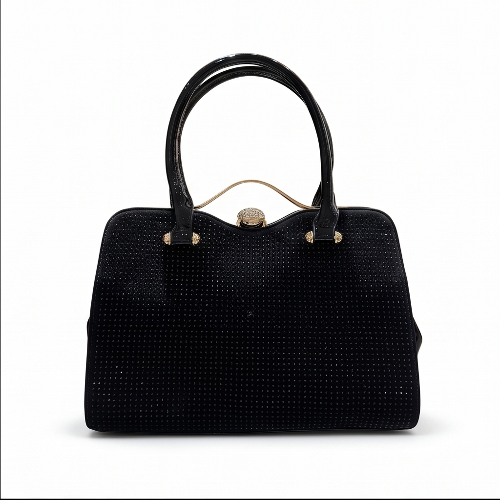 Women's Black Sparkle Top Handle Purse