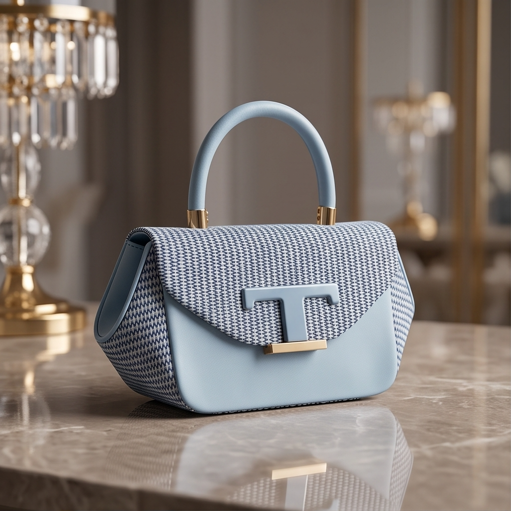 Women's Powder Blue Structured Top Handle Purse