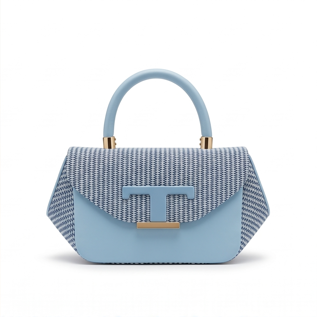 Women's Powder Blue Structured Top Handle Purse